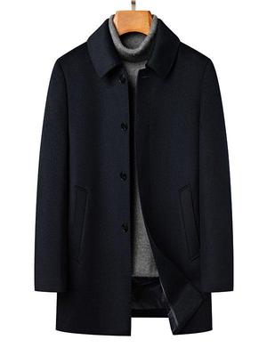 Manteau mi-long en laine pour homme avec duvet d'oie pour automne hiver - Pardessus en cachemire pour hommes d'âge moyen et âgés