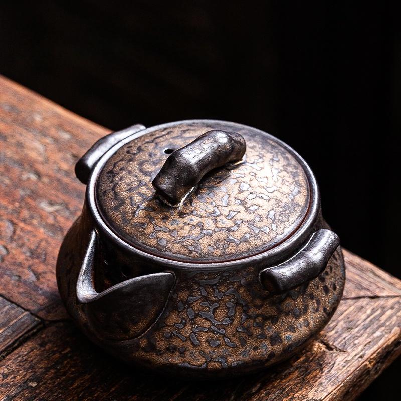 

Old Rock Mud Rough Pottery Tea Pot Retro Black gold glazeTeapot Tea Kettle Tea Ceremony Tea Making Single Pot Tea Ceremony