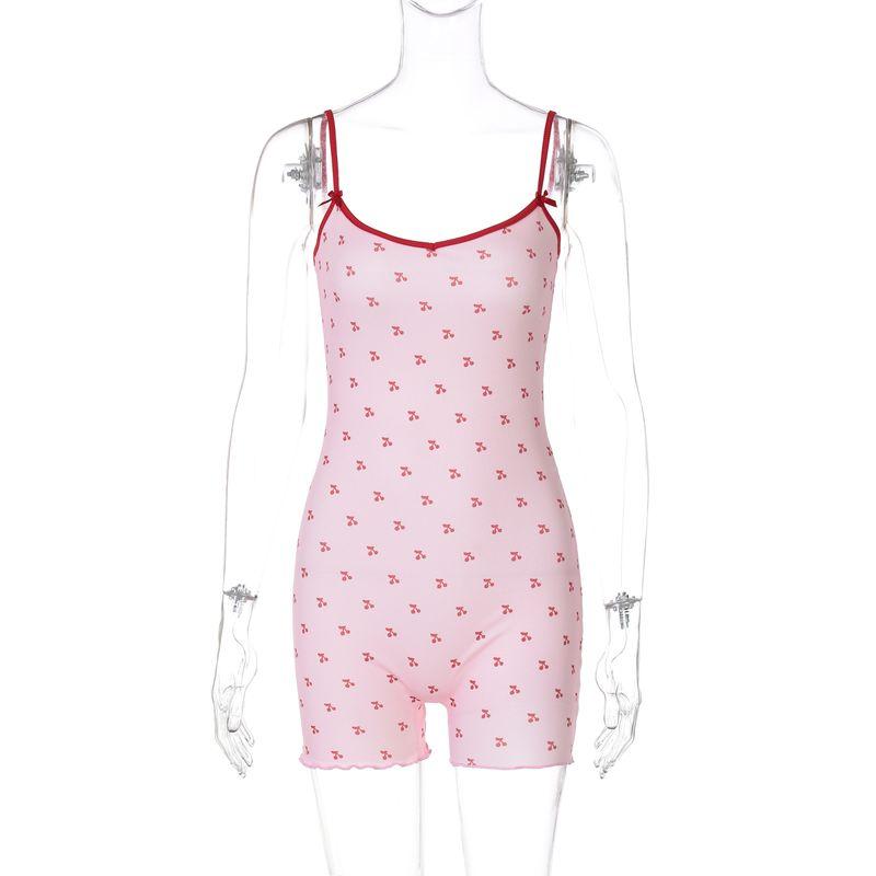 

Shemoda Европейский и американский сексуальный домашний розовый комбинезон без рукавов с принтом маленькой вишни, женские эластичные облегающие короткие шорты Pink S