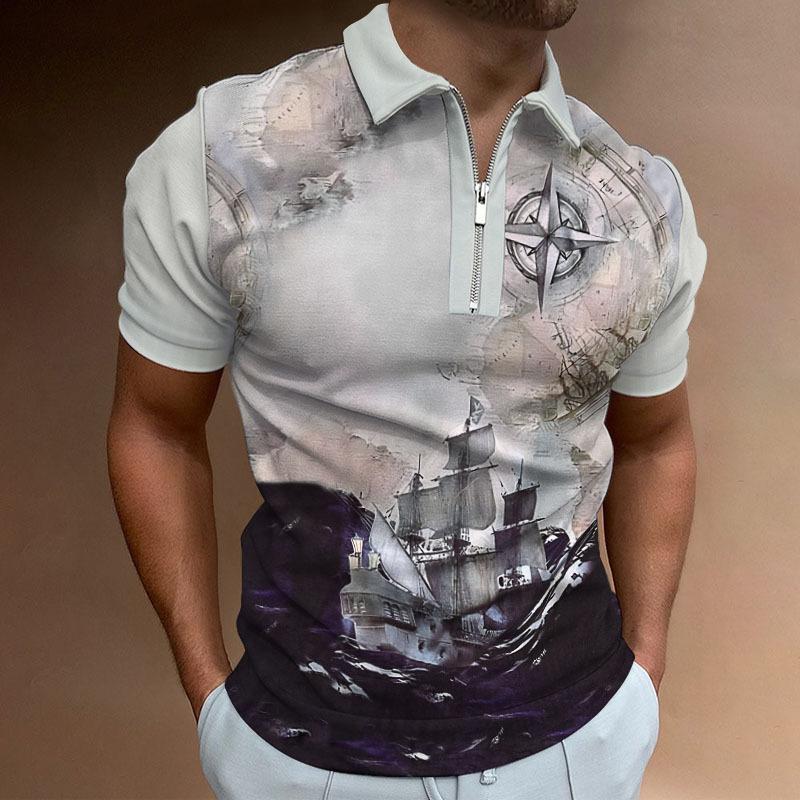 Летняя повседневная полосатая футболка цвета хаки с воротником-поло — фото 13