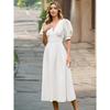 Summer Vintage Solid Color V-neck Lantern Sleeve Fitted Dress