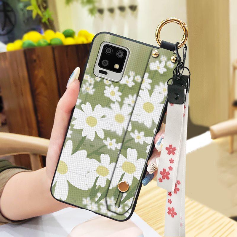 Durable Back Cover Phone Case For Sharp Aquos Zero6/Aquos Air Soft Case Flower Kickstand Wrist Strap Anti-dust Lanyard
