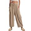 2026 Spring/Summer Women's Elastic Waist Pleated Mid-Waist Straight-Leg Loose Casual Cropped Pants