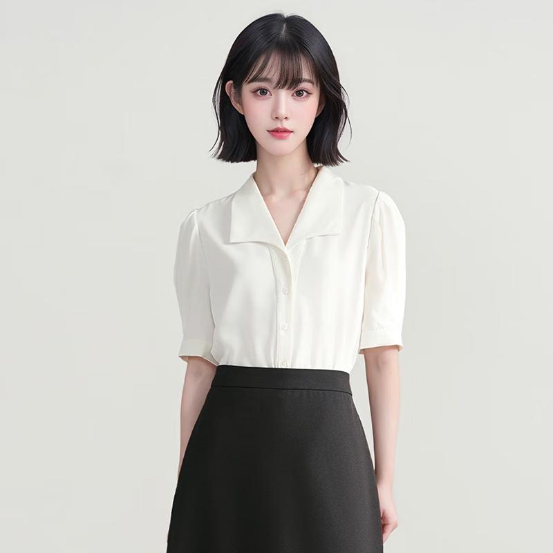 Women s Short Sleeve Chiffon Square Collar Blouse M