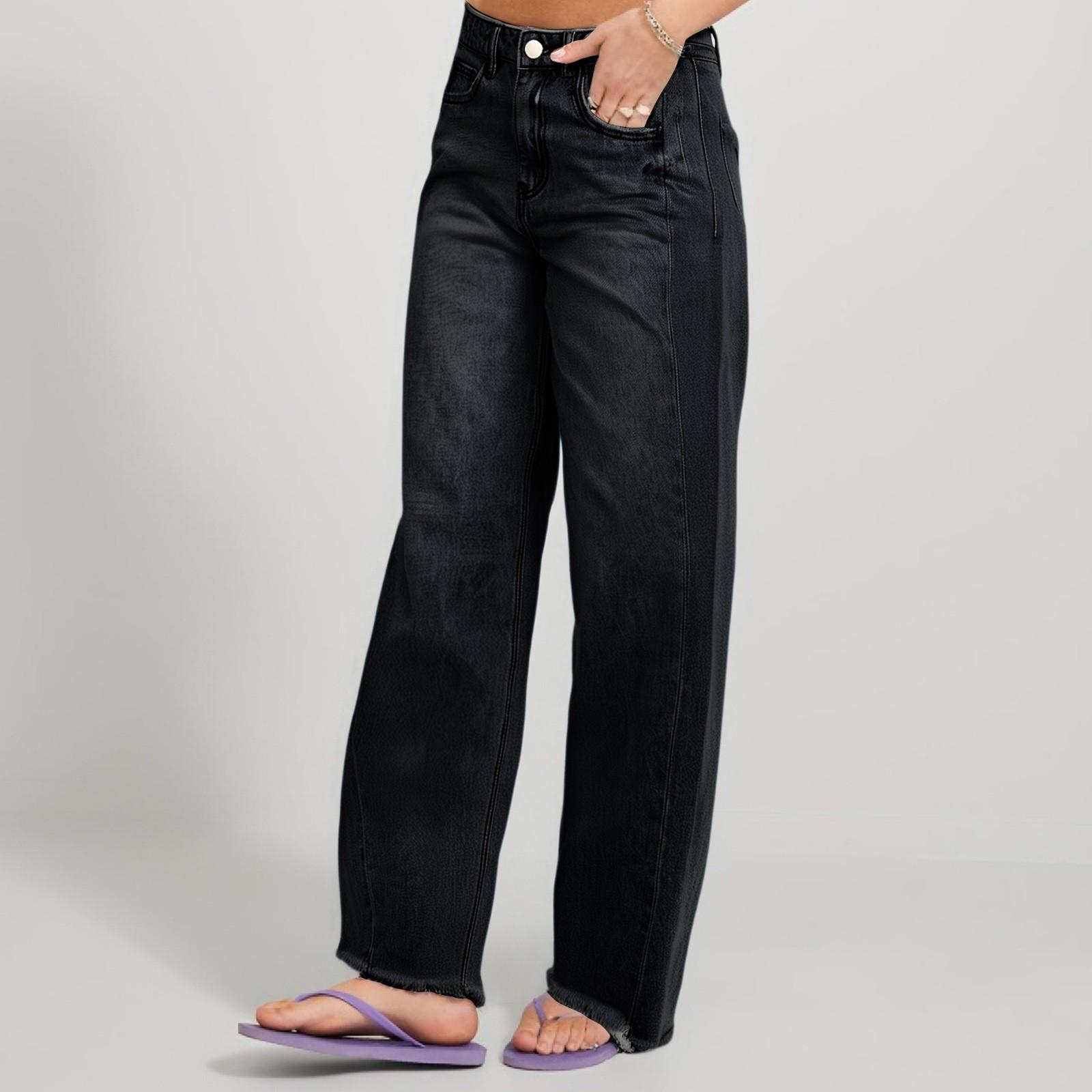 

Женские джинсы однотонные свободные повседневные прямые широкие брюки XXL