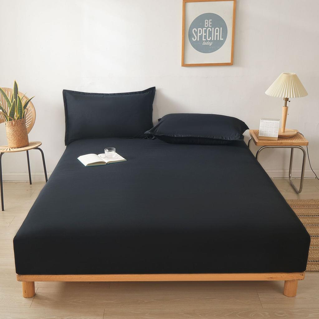 3pcs Cotton Fitted Bed Sheet Set (1 Fitted Sheet + 2 Pillowcases) Breathable Soft Mattress Cover with Pillow Cover Bedding Set