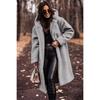 Damen Kapuzen Langarm Teddy Mantel Lockerer Schnitt Alpaka Fleece Tasche Winter Freizeit Übermantel