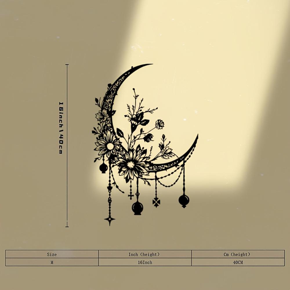 1pc Gothic Moon Flower Metal Wall Art Powder Coated Iron Mural Statue for Bedroom Halloween Decor Gift for Gothic Enthusiasts