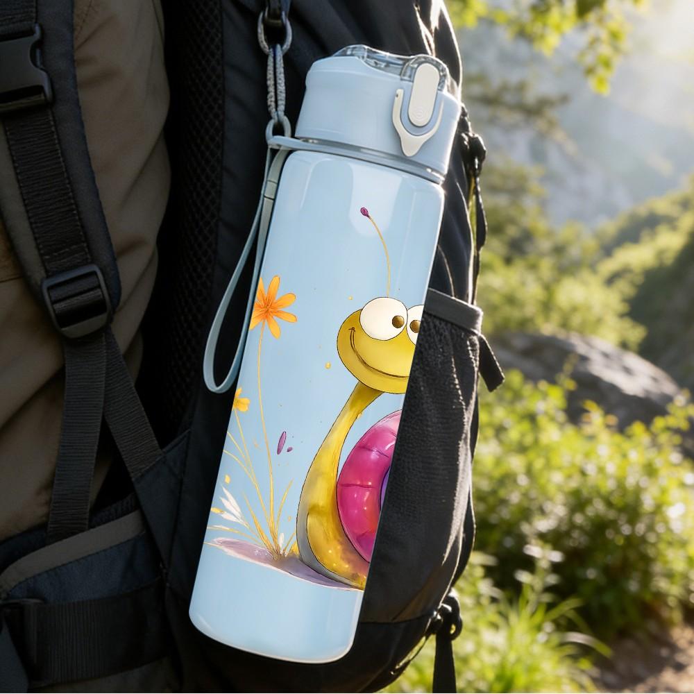 1PC Cute Snail Cartoon Art 750ml Color Plastic Sports Water Bottle Leakproof Flip Straw Lid Suitable for Sports Office Home Use