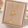 2026 Trendy Fu Character Tassel Necklace - Elegant Stainless Steel Clavicle Chain for Women