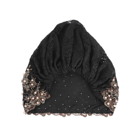 

Faux Pearl Embroidery Slouchy Hat Four Seasons Breathable Lightweight Stretch Vintage Women Floral Embroidery Skull Cap чорний