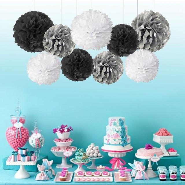 9pcs, Paper Pom Poms Flowers For Christmas, Halloween, Wedding, Bridal Shower, Birthday, Bachelorette Party Decor Supplies