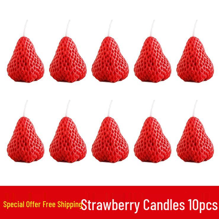 Christmas Influencer Strawberry Scented Candle Ornament for Minimalist Birthday Party Decor Red Small Unscented Strawberry Candle 10 Pieces