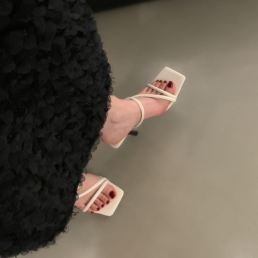 Sandale mici franțuzești papuci cu toc înalt pantofi de damă purtare 2024 nou vară briză de seară sandale premium