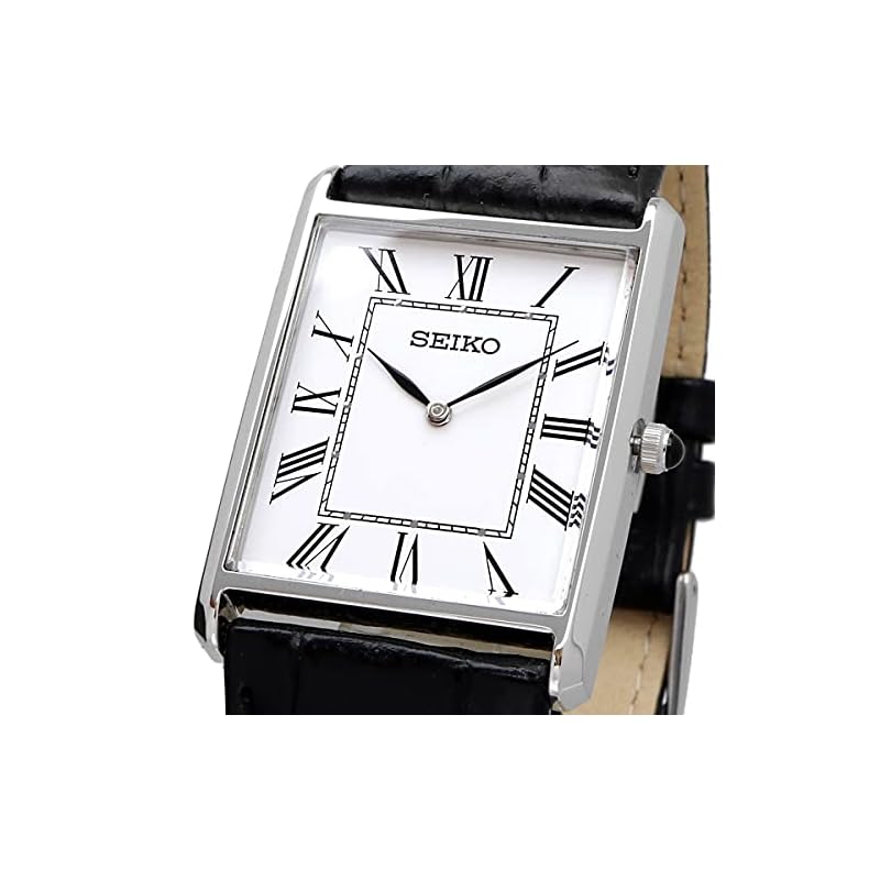 Seiko Men's Square Design Quartz Watch SWR049 with White Dial and Black Leather Band [Used]