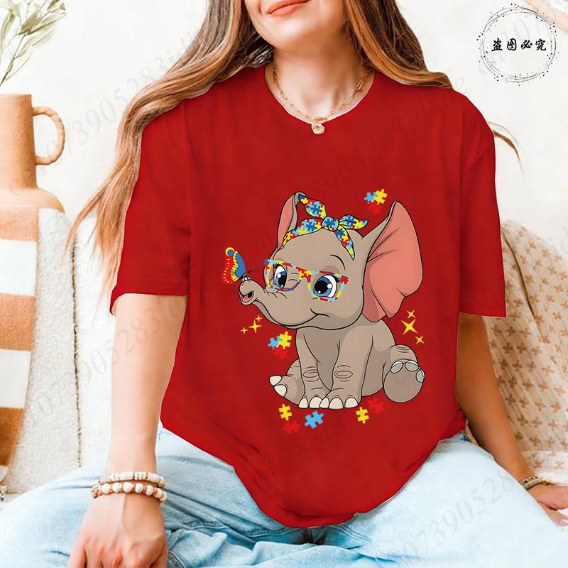 Unisex's Autism Awareness T-shirts: Cute Elephant Puzzle Graphic Tops Walking A Different Path Short Sleeve Autism Support Tees