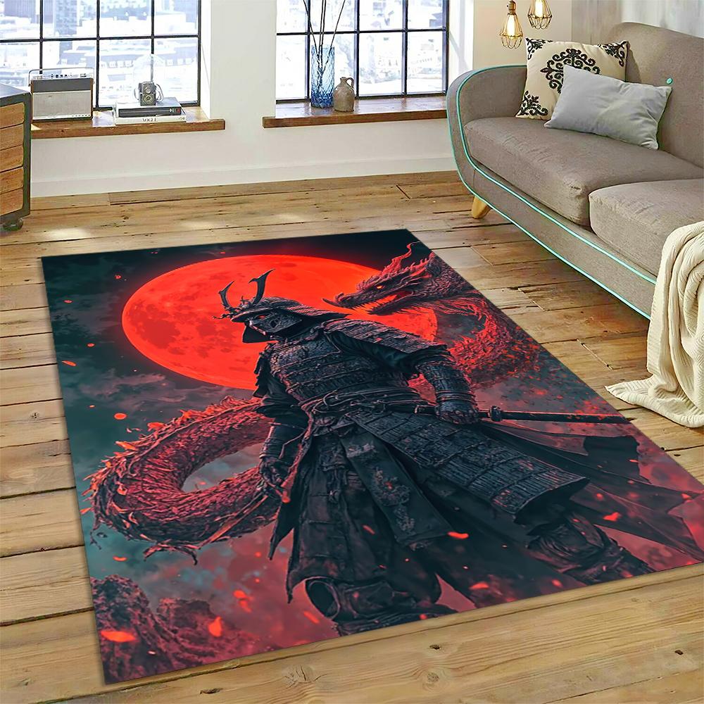 2025 New 3D Japanese Samurai Bushido Katana Cartoon Carpet Rug for Living Room Bedroom Home Sofa Decoration,Non-slip Floor Mat