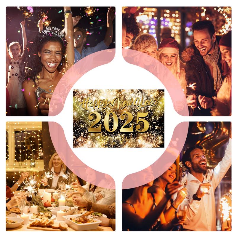 2025 Happy New Year Banner 71 X 43in Photo Booth Firework New Year Party Decoration Background New Year Photo Backdrop Elegant