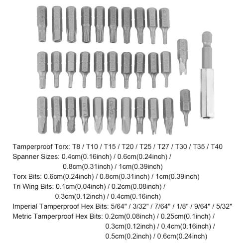 33-Piece Security Bit Set, Screwdriver Bit Kit, 33 Multifunctional Precision Hollow Security Tamper-Evident Star, Tri-Wing, Hex, and Spanner Bits Set