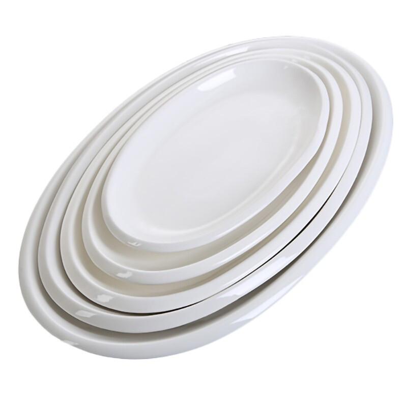 Xidien Ceramic Thick-Edge Oval White Fish Plate 12 inch