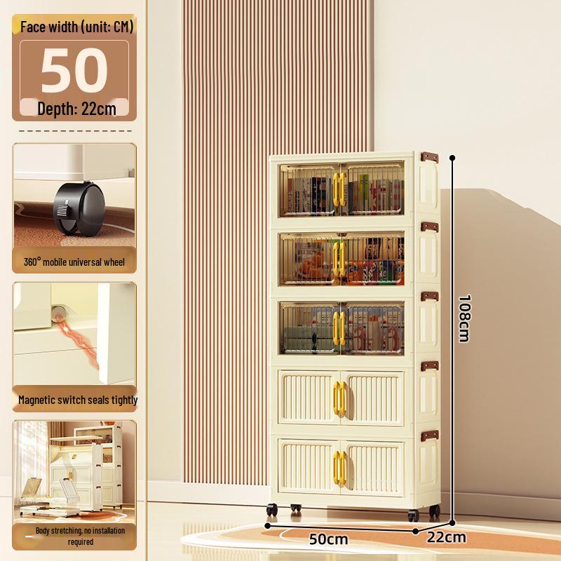 40-60cm Wide Transparent Foldable Double Door Floor Storage Cabinet with Multiple Layers