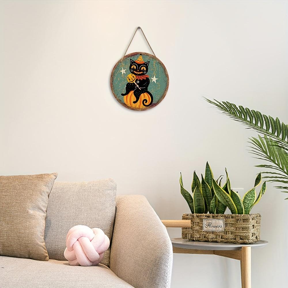 Vintage Halloween Cat & Pumpkin Wooden Sign  | Perfect for Home, Indoor/Outdoor Decor | Versatile Hanging Wall Art