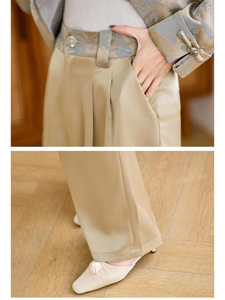 Spring 2026 Elegant High-Waisted Satin Two-Piece Suit for Women: New Chinese Style