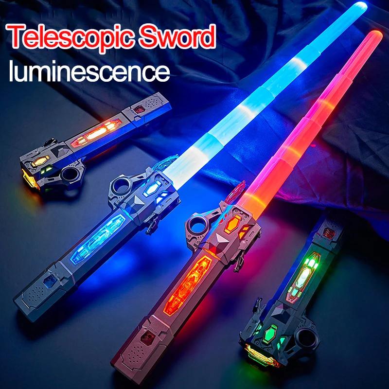 Children Colorful Glowing Sword Toys Telescopic Music Laser Sword 2-In-1 Rotating Decompression Toy Light Sword Kids Adult Toys