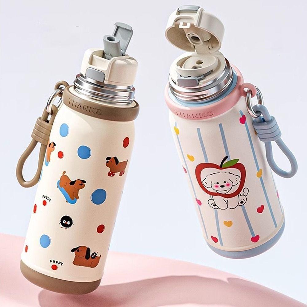 Cartoon Pattern Stainless Steel Thermos Cup Large Capacity Water Bottle Insulated Cup Student Use