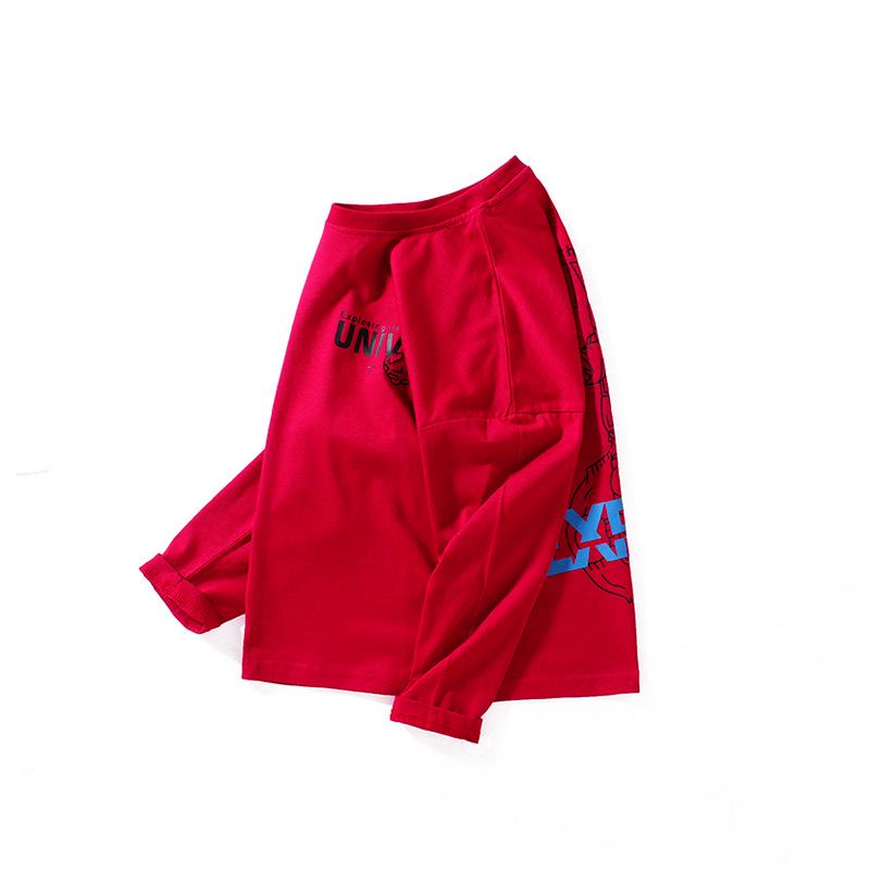 

Футболка в корейському стилі для хлопчиків осінь 2024 з довгим рукавом і принтом червоний