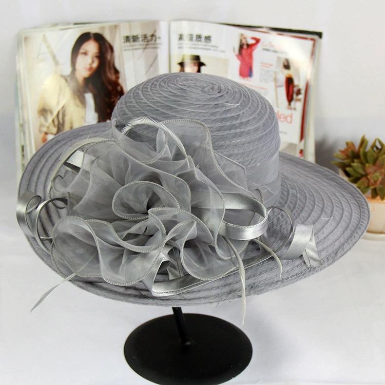 Dámský Okouzlující Klobouk Svatba Klobouk na Kentucky Derby Dámský Květinový Klobouk Široký Okraj Tweed Organza Kšiltovka