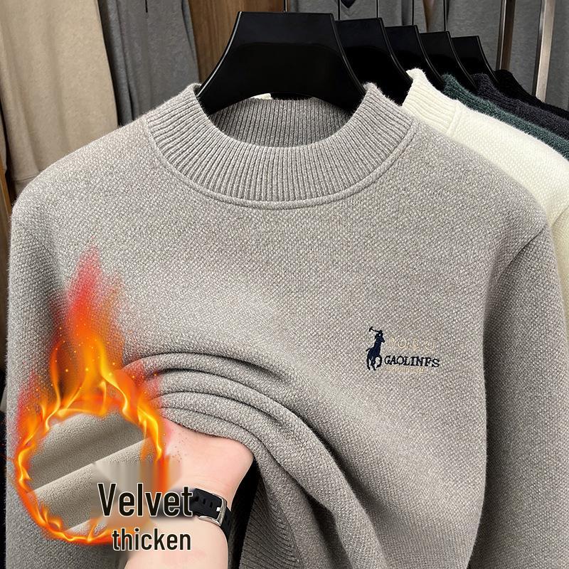 

Men s Plus Velvet Embroidered Knitwear – Thick, Non-Pilling, Warm Base Layer for Autumn and Winter. XXL (145-160 lbs) верблюд