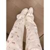 American High Street Bear Floral Jeans Women's New Cartoon Straight Loose Draping Floor-Mopping Wide Legs