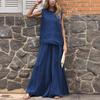 2-teiliges Sommer-Outfit für Damen, ärmelloses Tanktop und Hose mit weitem Bein, lässiges Lounge-Set aus Leinen und Baumwolle, passendes Strand-Set