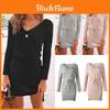 Cozy Deep V-neck Womens Knitted Jumper Sweater Dress For Autumn And Winter