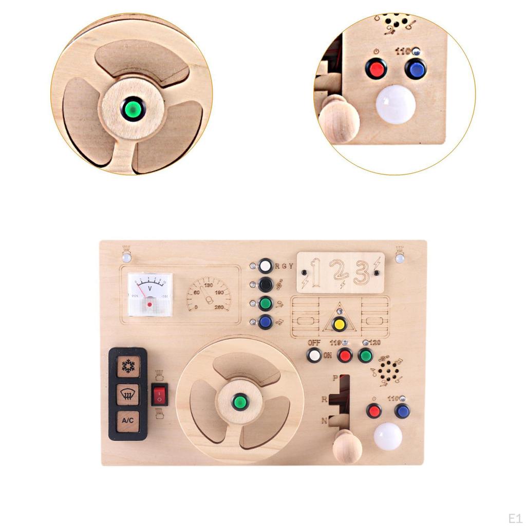 Wooden Sensory Board Button Switch LED Montessori Busy Activity Toys,