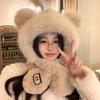 Bear Plush Hat Scarf Integrated Female Winter Cute Furry Face Small Thickened Warm Ear Protector Lei Feng Hat