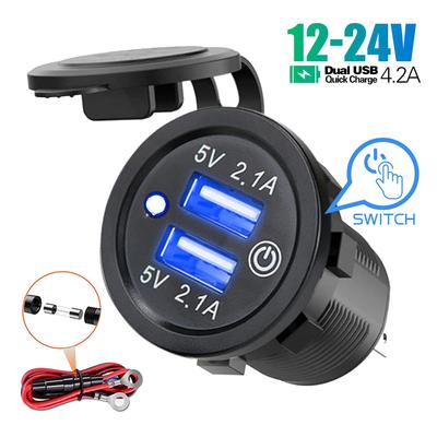 Doppel-USB-Autoladegerbuchse Wasserdicht Schnelllade-Steckdose Mit Touch-Schalter Für 12V-24V Motorrad Boot Marine LKW ATV