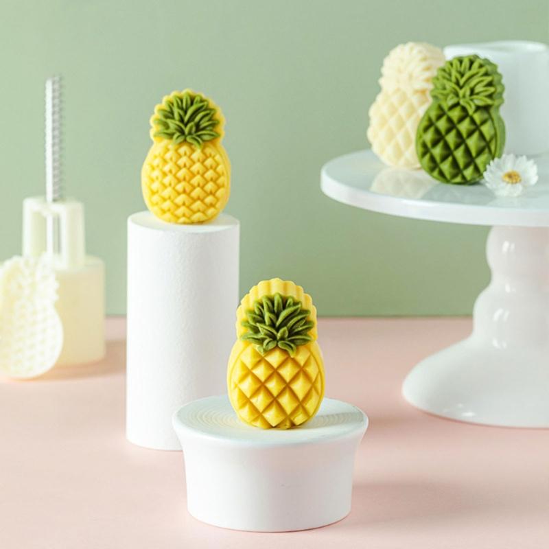 50g Plastic Material Mooncake Moulds Mooncake Stamps Cute Pineapple Shaped DIY Mooncake Gadgets for Mid-Autumn Festival