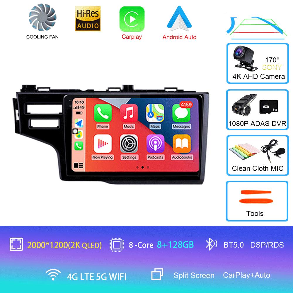 Android 14 Car Radio For Honda Jazz 3 2015 - 2020 Fit 3 GP GK 2013-2020 QLED Multimedia Player GPS Navigation BT Carplay Auto