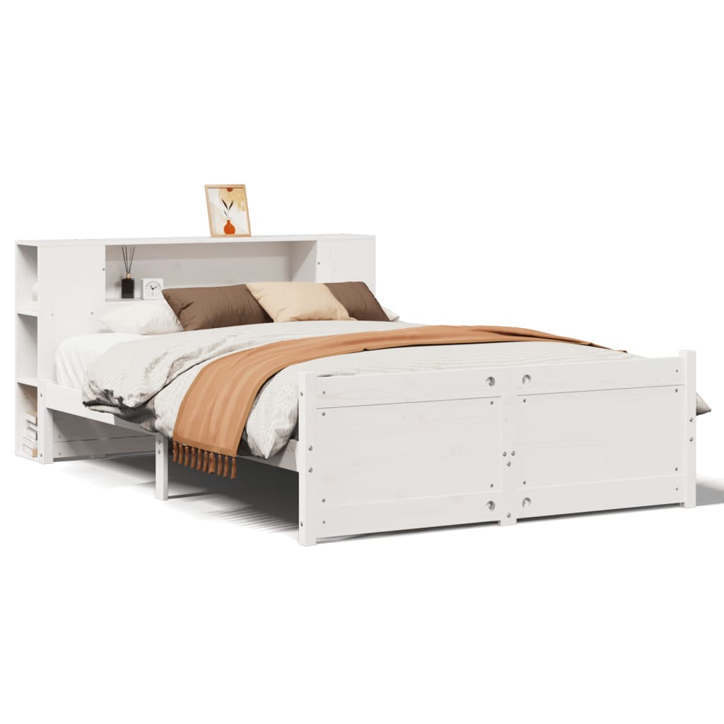 Solid Wood Bed with Shelf Without Mattress White 150x200 cm Pine
