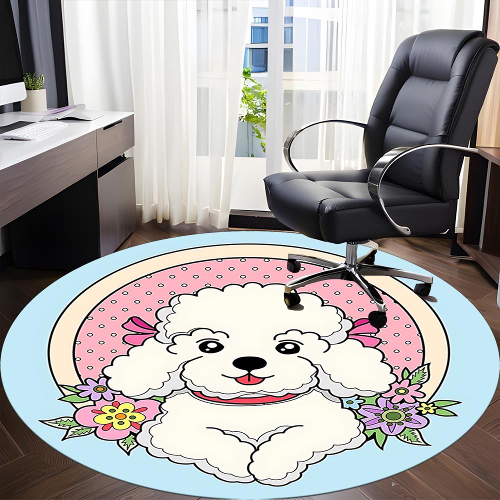 1 szt. Okrągły dywan Poodle Flowers do biura, Dywan do biura, do gier, Lekka okrągła mata podłogowa yy260205098