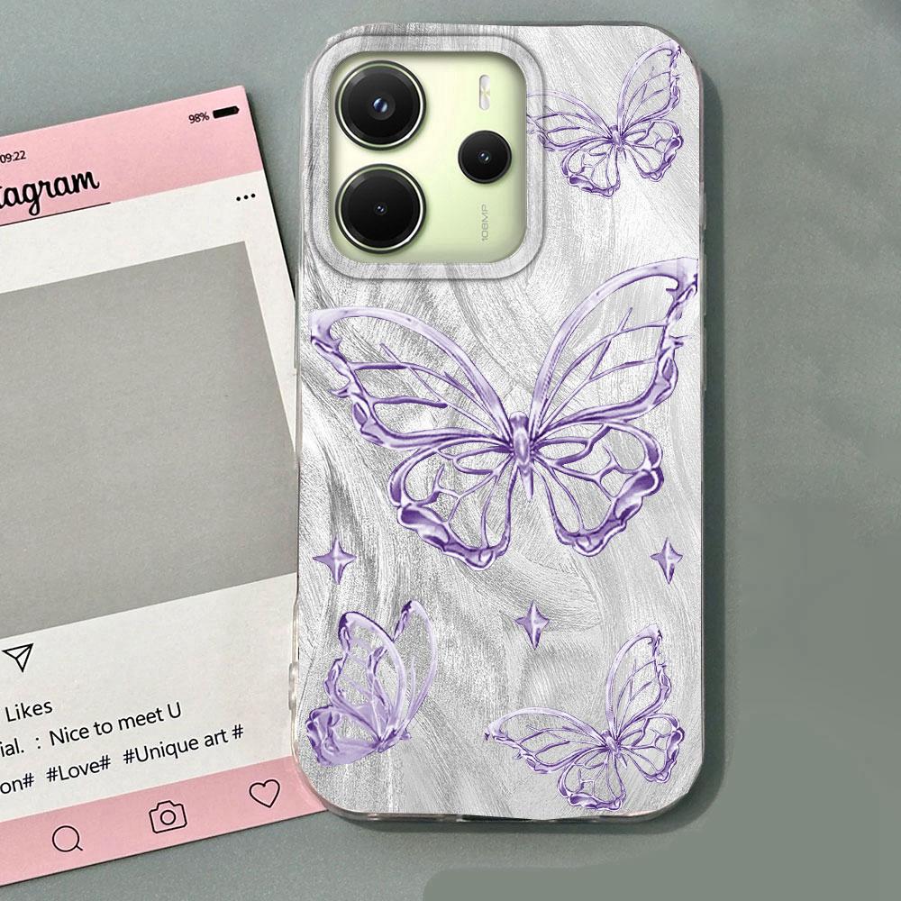 Laser Silver Butterfly Women Girls Phone Case for Xiaomi Redmi Note 14 13 12 11 11S 10 9 8 Pro 9C 13C 14C A5 A3 A4 A3X A1 Cover