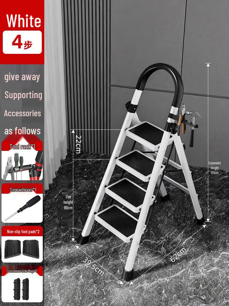 Four-Step Folding Telescopic A-Frame Ladder for Indoor Use