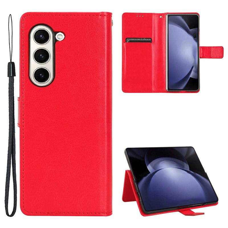 

Чехол для Samsung Galaxy Z Fold6 5G, кожаный чехол для складного телефона с текстурой Crazy Horse Red