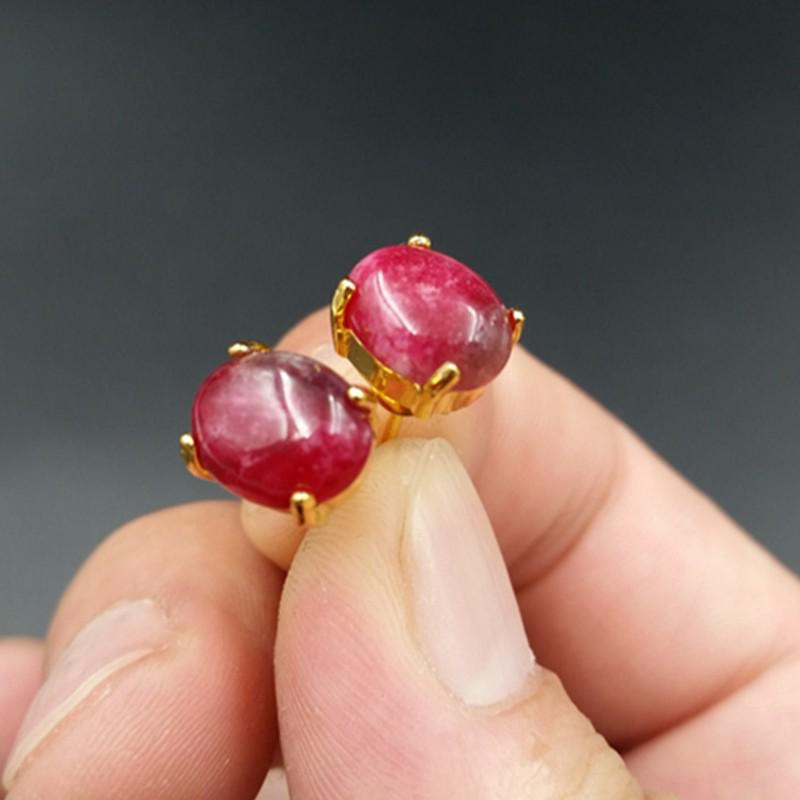 Peach Blossom Qinghai Jade Pink Stud Earrings for Women Gold Variant