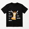 Monday Blues Cartoon Cow T-Shirt Funny Work Week Humor Graphic Casual Tee