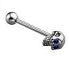 Stainless Steel CZ Gem Skull Silvery Tongue Barbell Ring Bar Body Piercing