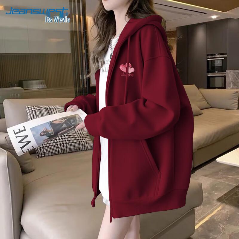 JEANSWEST Women's Oil Painting Heart Zip-Up Hoodie