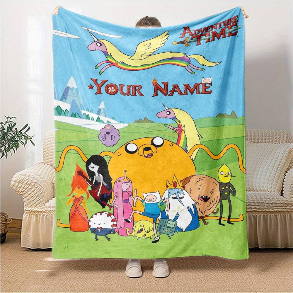 Name Custom Adventure-Time Print Flannel Blanket High Quality Warm Comfortable Cover for All Seasons Perfect for Gifts Home Decor